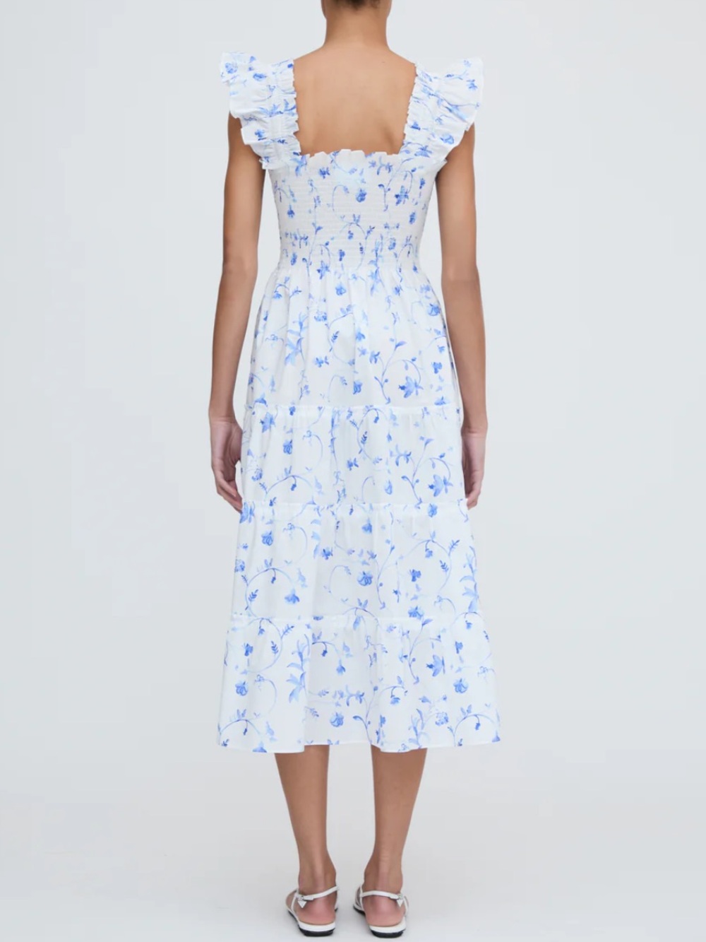 Hill House White Midi Dress with Blue Floral Print - Picture 2 of 11